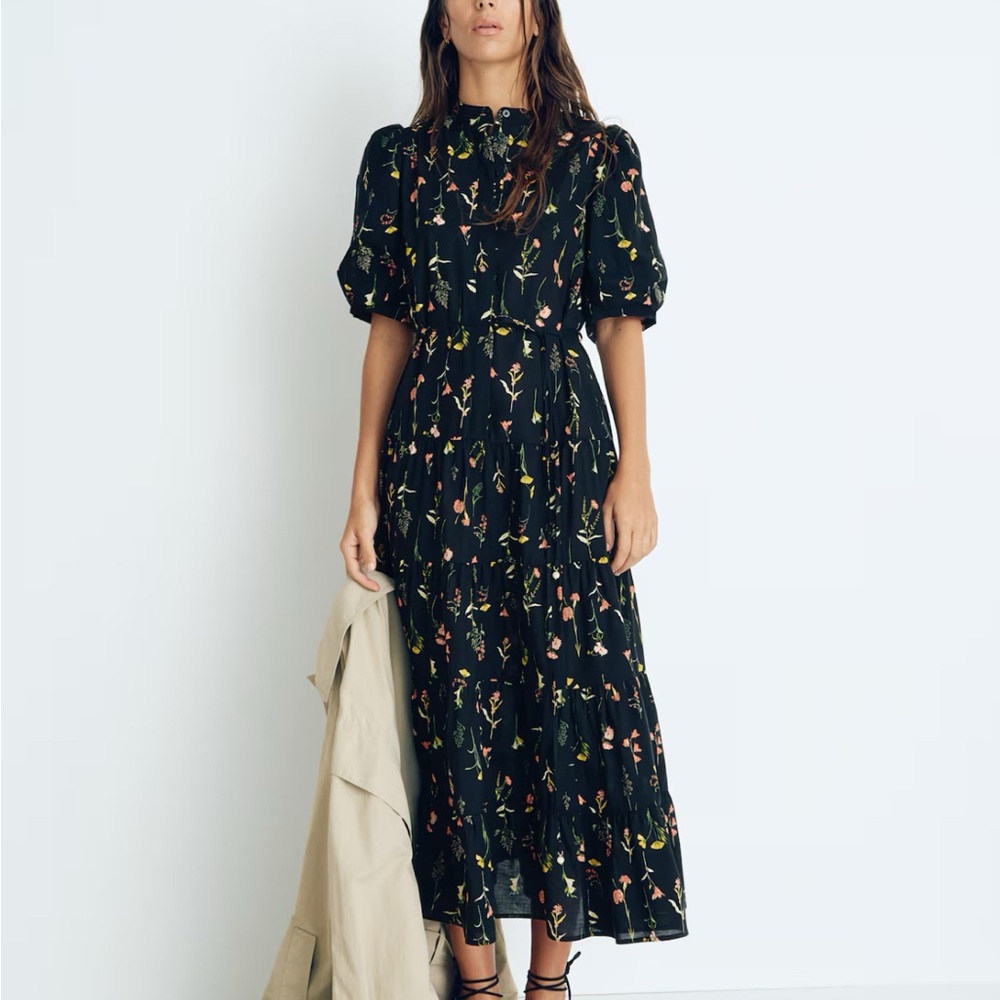 Discontinued Black Floral Puff Sleeve Dress